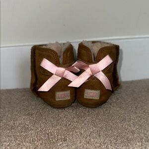 UGG Baby Classic Brown Boots with Pink Bow